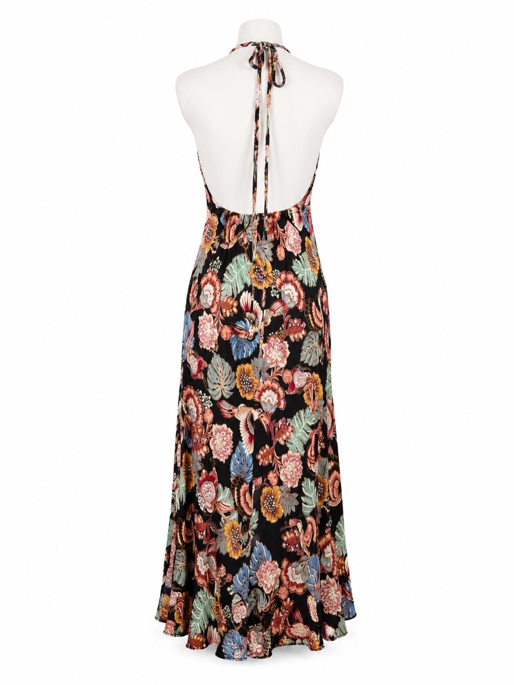 Farm Rio Black Tropical Floral Halter Maxi Dress - Sz Small 🌺 - Picture 7 of 8